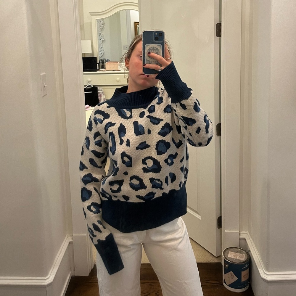 Design History blue and tan sweater
